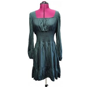 Hesperus Square Neck Elegant Long Sleeve Teal Peasant Dress